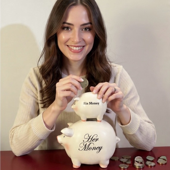 C.M Redwine Other - Funny His & Her Piggy Bank: Coin Drop Ceramic Novelty Bank